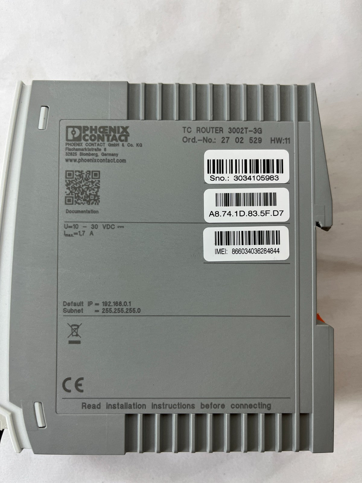 Phoenix Contact TC ROUTER 3002T-3G Industrial VPN Cellular Router 2702529 Used