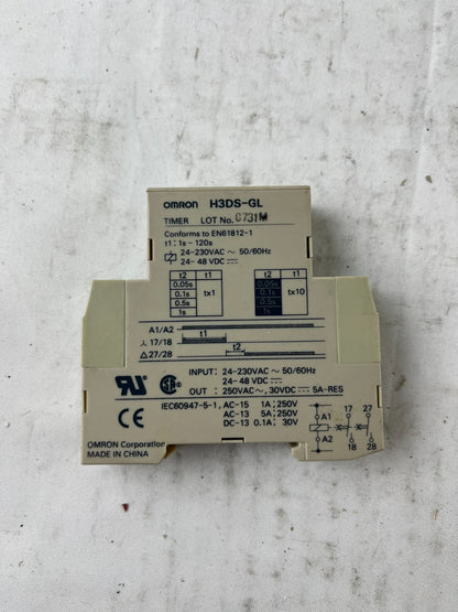 Omron H3DS-GL Timer Relay 24-230VAC 24-48VDC DIN Rail Used Spare Unit