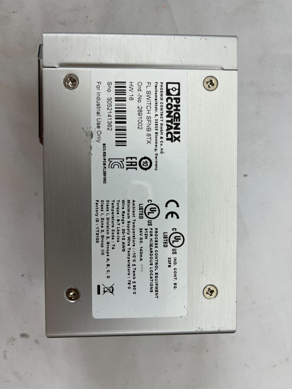 Phoenix Contact FL SWITCH SFNB 8TX Ethernet Switch 8-Port 2891002 Used Industria