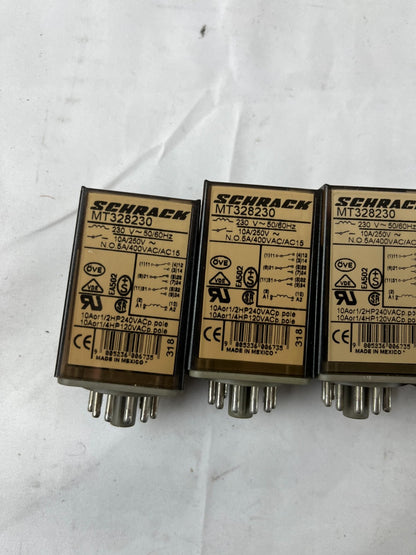 Schrack MT328230 Relay 230V AC 10A 3CO Plug‑In Tyco – Lot of 4 Used Spare Units