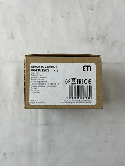 ETI NH000 Fuse Link 35A 500V gG NH Fuse 004181209 3pcs New in Box