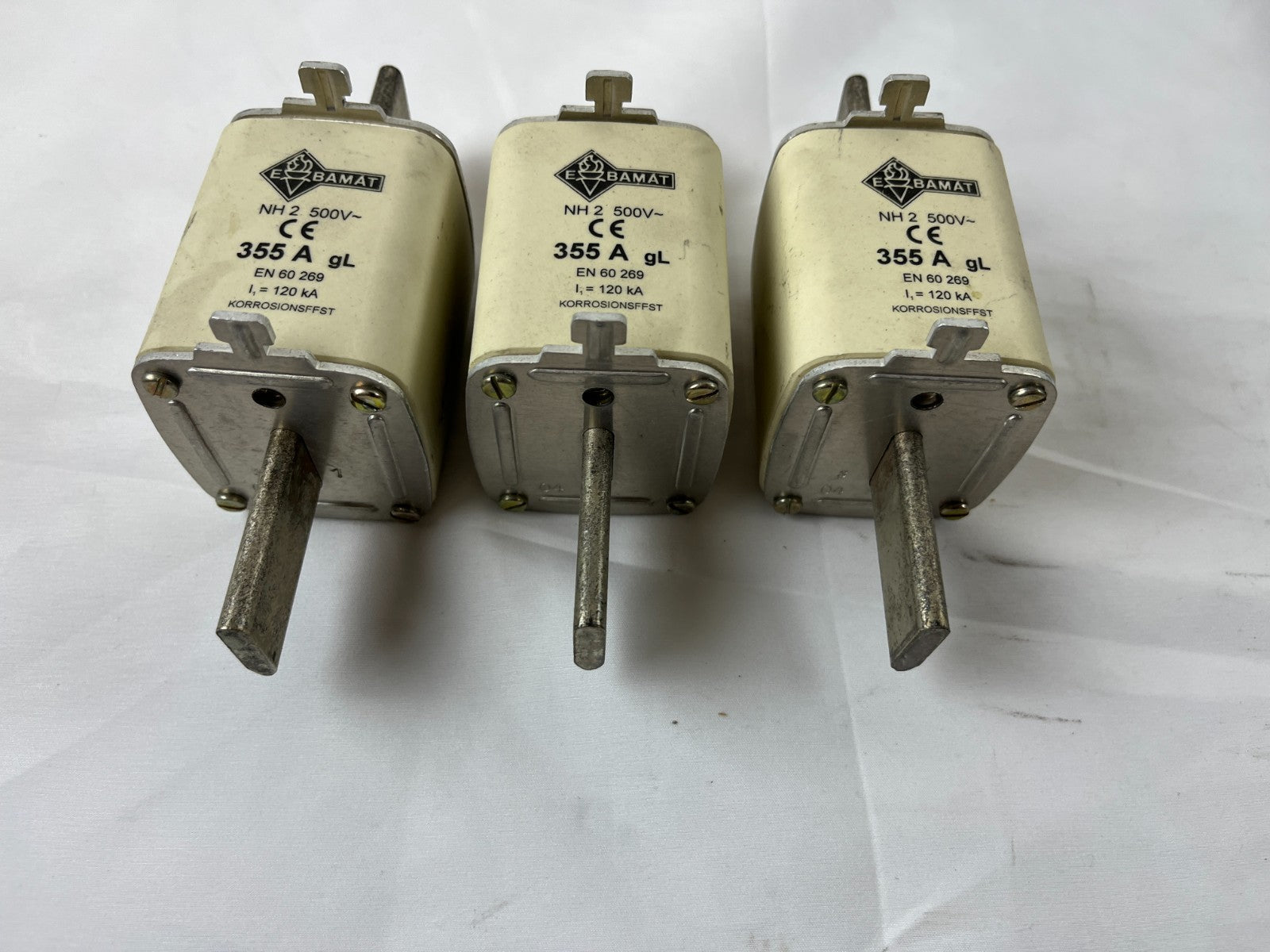 Damat NH2 355A 500V GL GG Fuses Lot Of 3 Used EBamat Spare Units