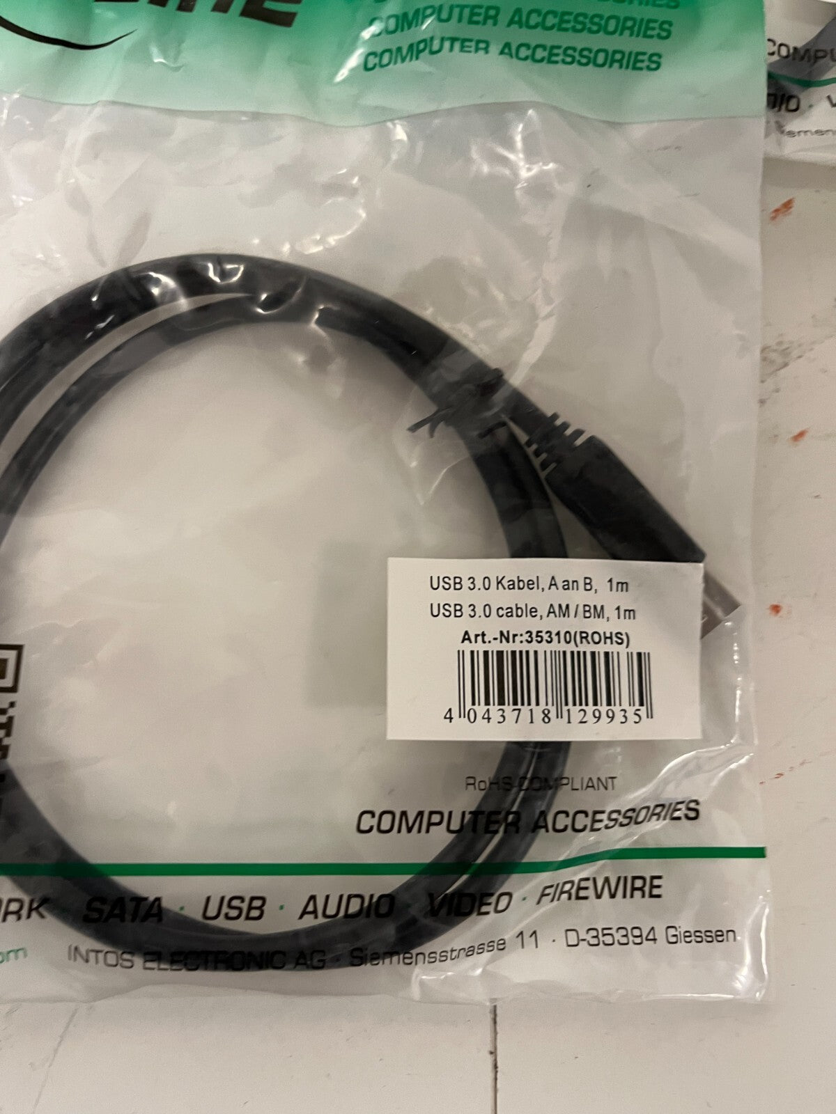 Lot of 5x InLine USB 3.0 Cable AM to BM 1m Black Art. 35310 New Sealed