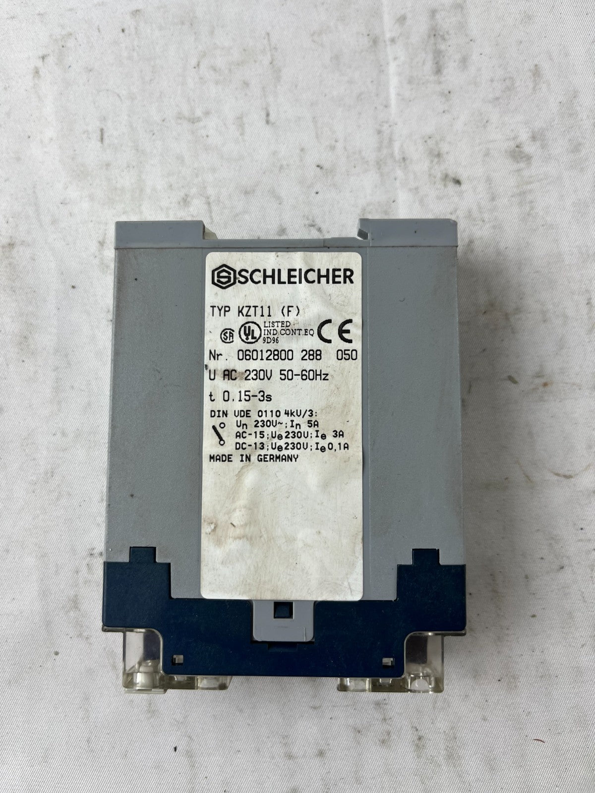 Schleicher KZT11 Timer Relay 230VAC 0.15-3s Time Delay DIN Rail Used Spare Unit