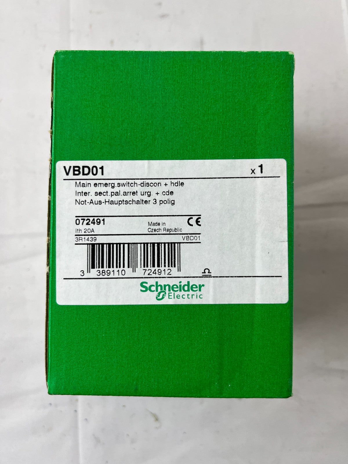 Schneider Electric VBD01 TeSys Vario 3‑Pole 20A Emergency Main Switch New
