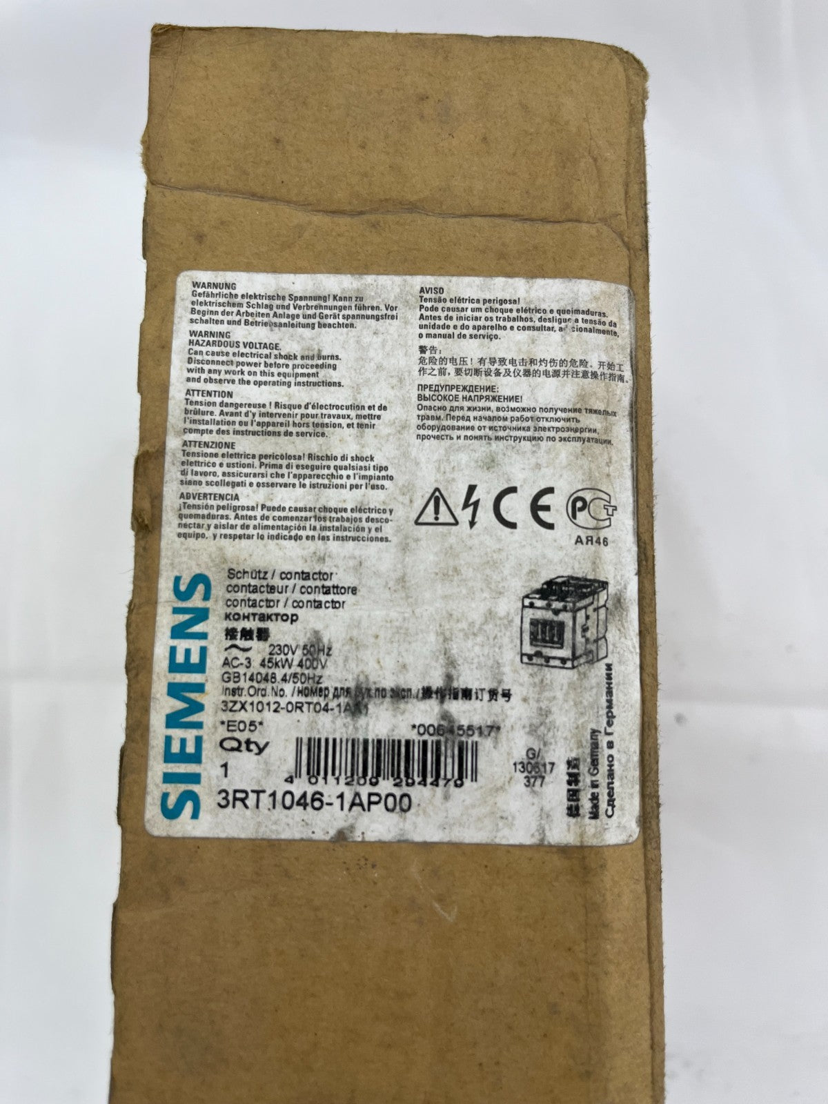 Siemens Sirius 3RT1046-1AP00 Contactor 95A 45kW 3-Pole 230V AC Brand New in Box