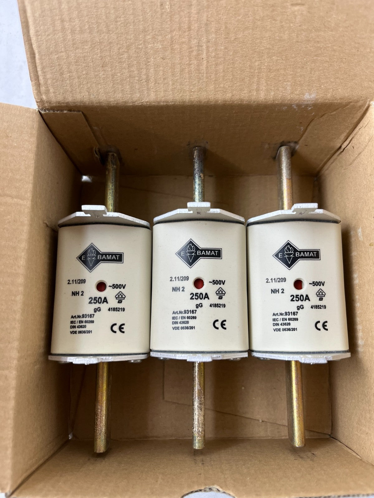 NH2 250A 500V gG Fuse Link Lot of 3x Bamat NH Fuse DIN 43620 NEW Units