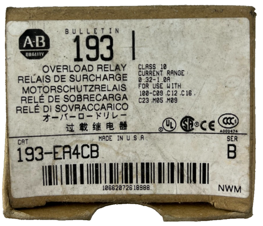 Allen‑Bradley 193‑EA4CB Solid State Overload Relay 0.32–1.6A New in Box Spare