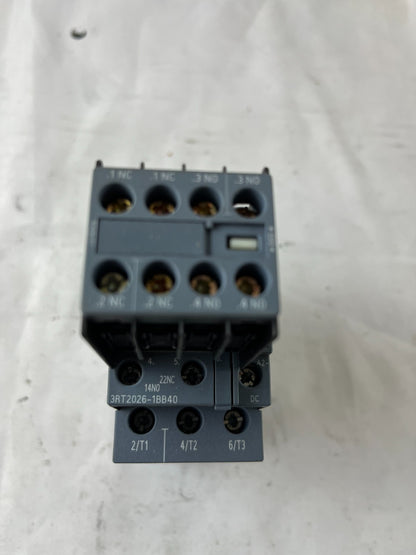 Siemens 3RT2026 Contactor 3P 25A 24V DC w/ 3RH2911 Aux Block Used Spare Unit