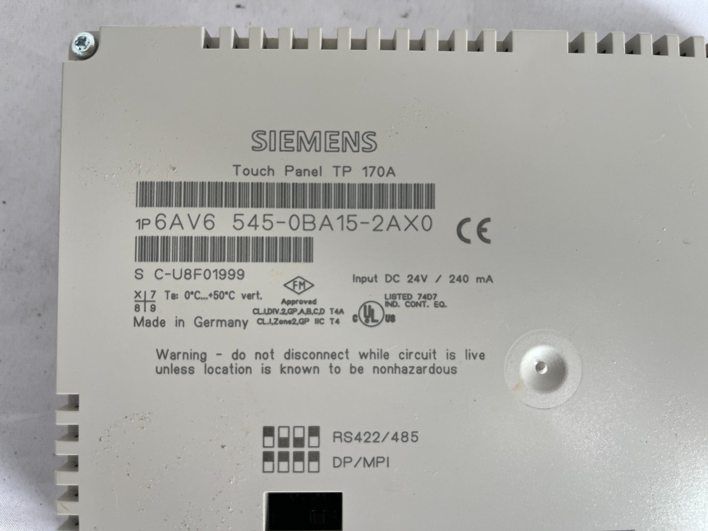 Siemens Tp170A 6Av6545‑0Ba15‑2Ax0 Hmi Touch Panel 5.7In 24V Used Spare Unit