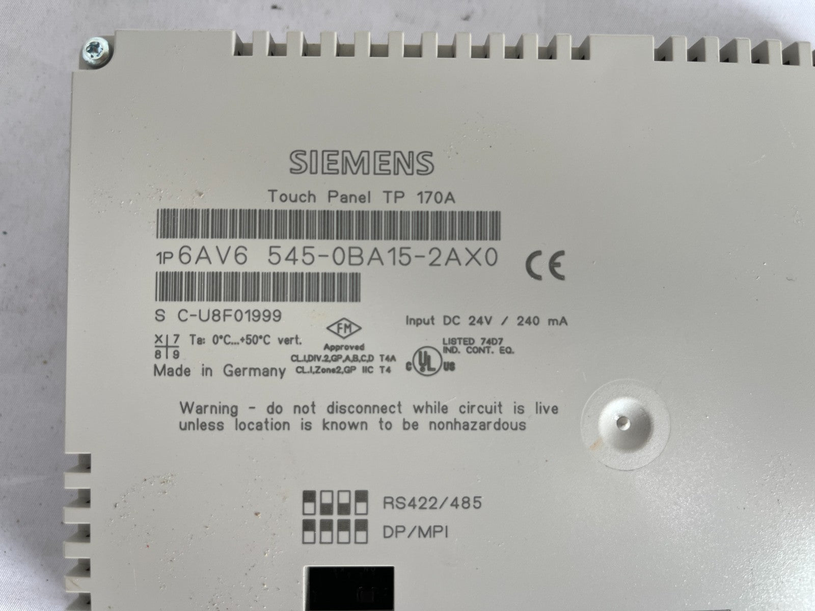 Siemens Tp170A 6Av6545‑0Ba15‑2Ax0 Hmi Touch Panel 5.7In 24V Used Spare Unit
