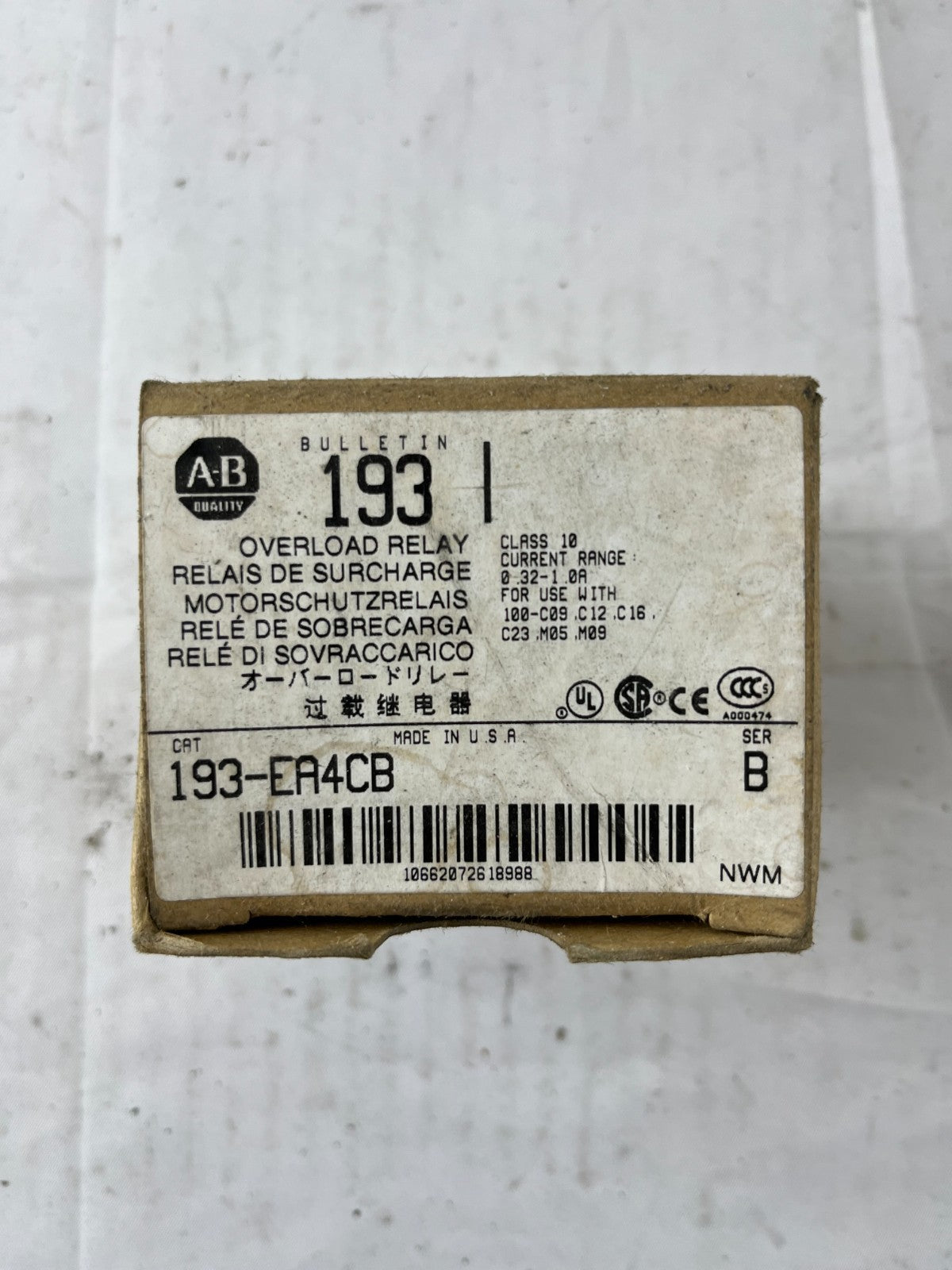 Allen‑Bradley 193‑EA4CB Solid State Overload Relay 0.32–1.6A New in Box Spare