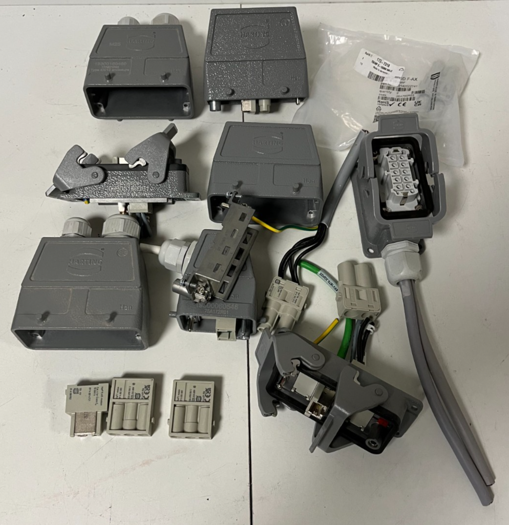Harting Han Heavy Duty Connector Lot Enclosures Inserts Cable Hoods Used Bundle