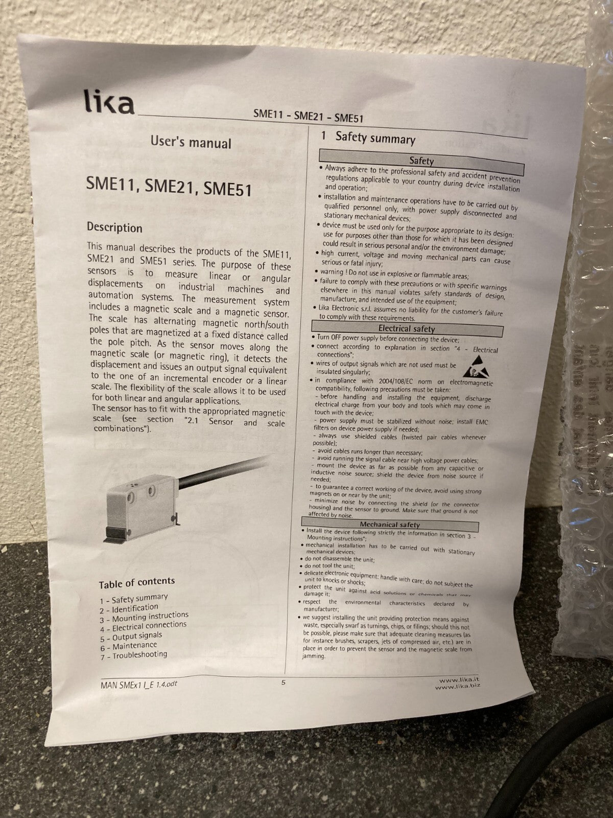 Lika SME21-L-1-2-R-10-B Magnetic Encoder Sensor, Brand New, Made in Italy