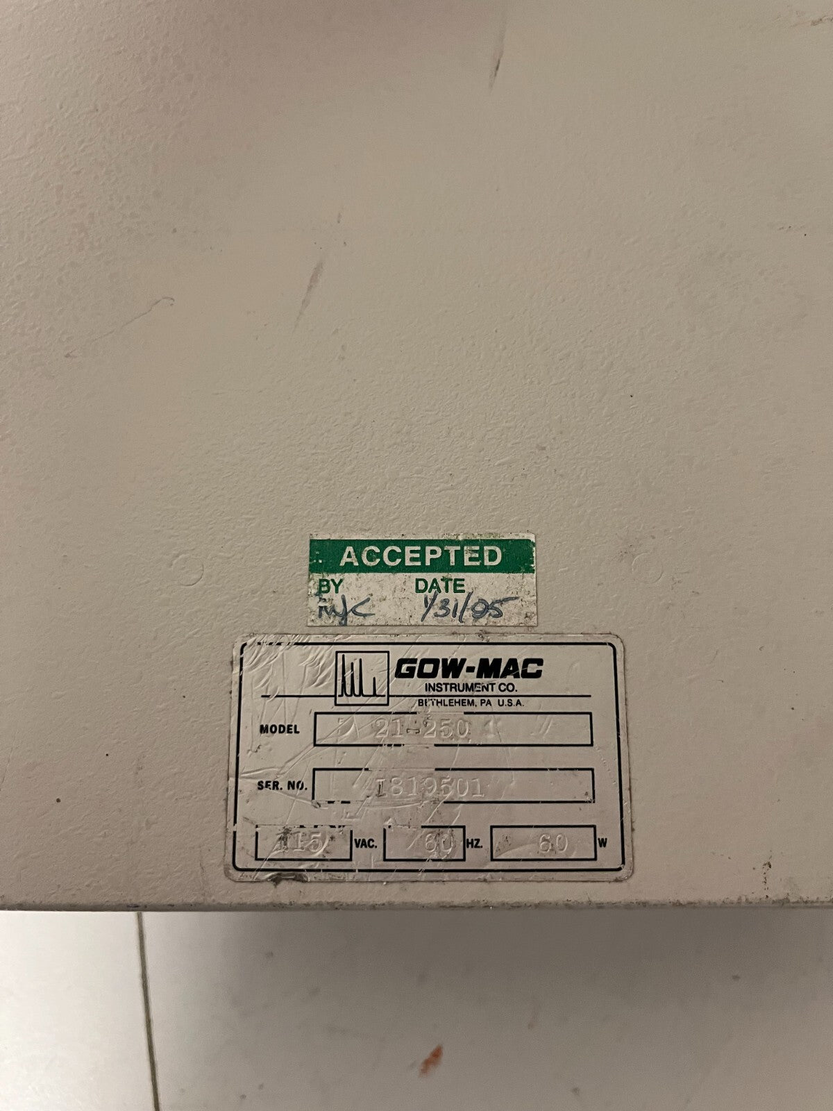 GOW-MAC 21-250 Gas Leak Detector Thermal Conductivity - Untested SOLD AS IS