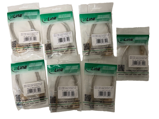 Lot of 7x InLine USB 2.0 AM to BM Angled Cable 0.5m Left/Right New Sealed