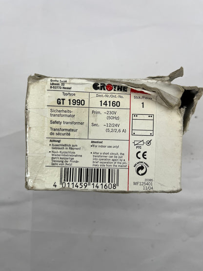 Grothe GT 1990 Safety Transformer 12/24V 5.2/2.6A Model 14160 New Open Box