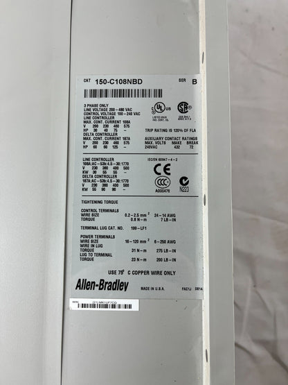 Allen-Bradley 150-C108NBD SMC-3 Soft Starter 3-phase 108A 200–480V 100–240V
