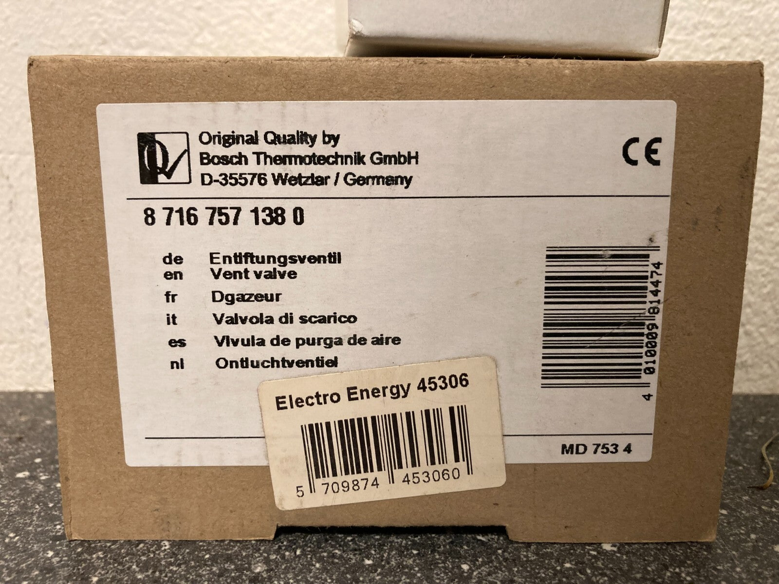 Bosch Thermotechnik Vent Valve PN: 87167571380 Made in Germany