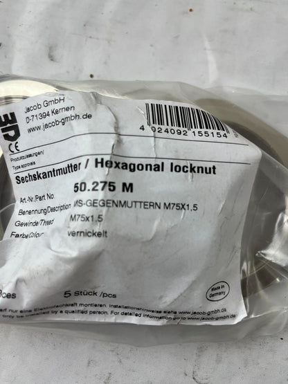 Jacob 50.275 M Hexagonal Locknut M75x1.5 Nickel Plated 5pcs New