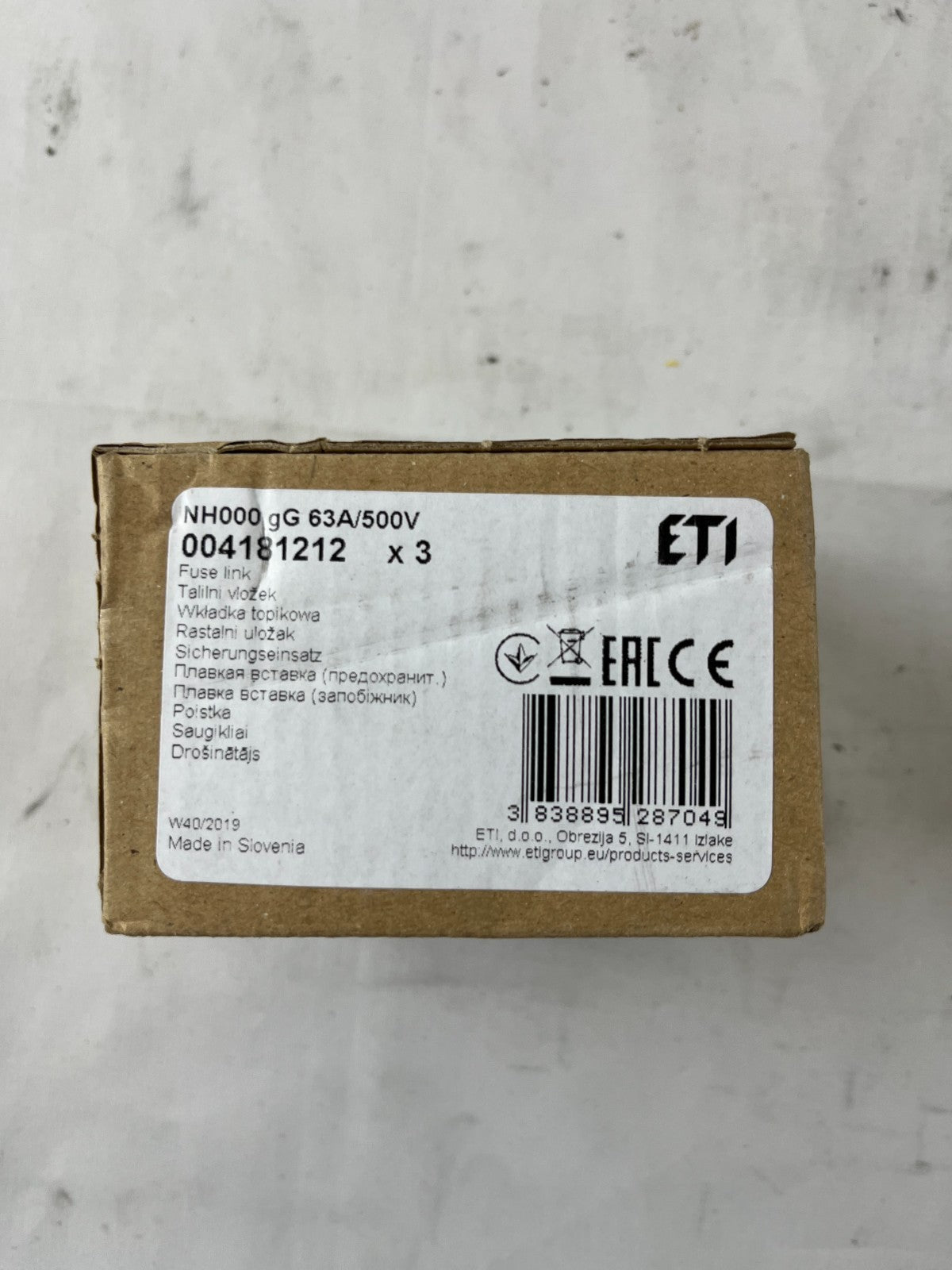 ETI NH000 Fuse Link 63A 500V gG NH Fuse 004181212 3pcs New in Box