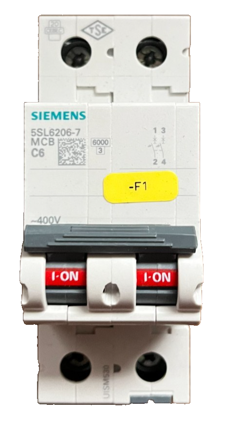 Siemens 5SL6206-7 SENTRON MCB 2-Pole C6 6A 400V Used Spare Unit