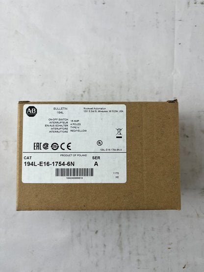Allen Bradley 194L-E16-1754-6N 16A 4P Disconnect Switch New Spare Unit