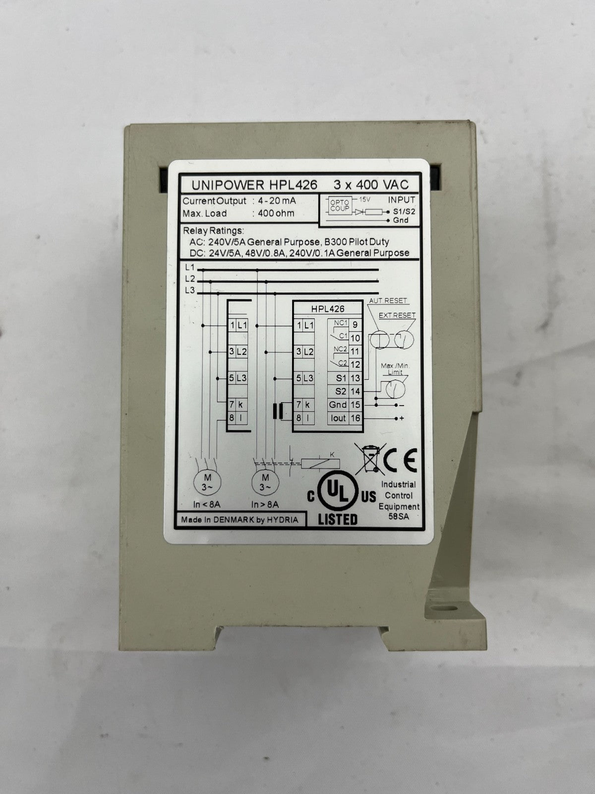 Unipower HPL426 Motor Protection Relay 3x400V AC Load Monitor NEW Made Denmark