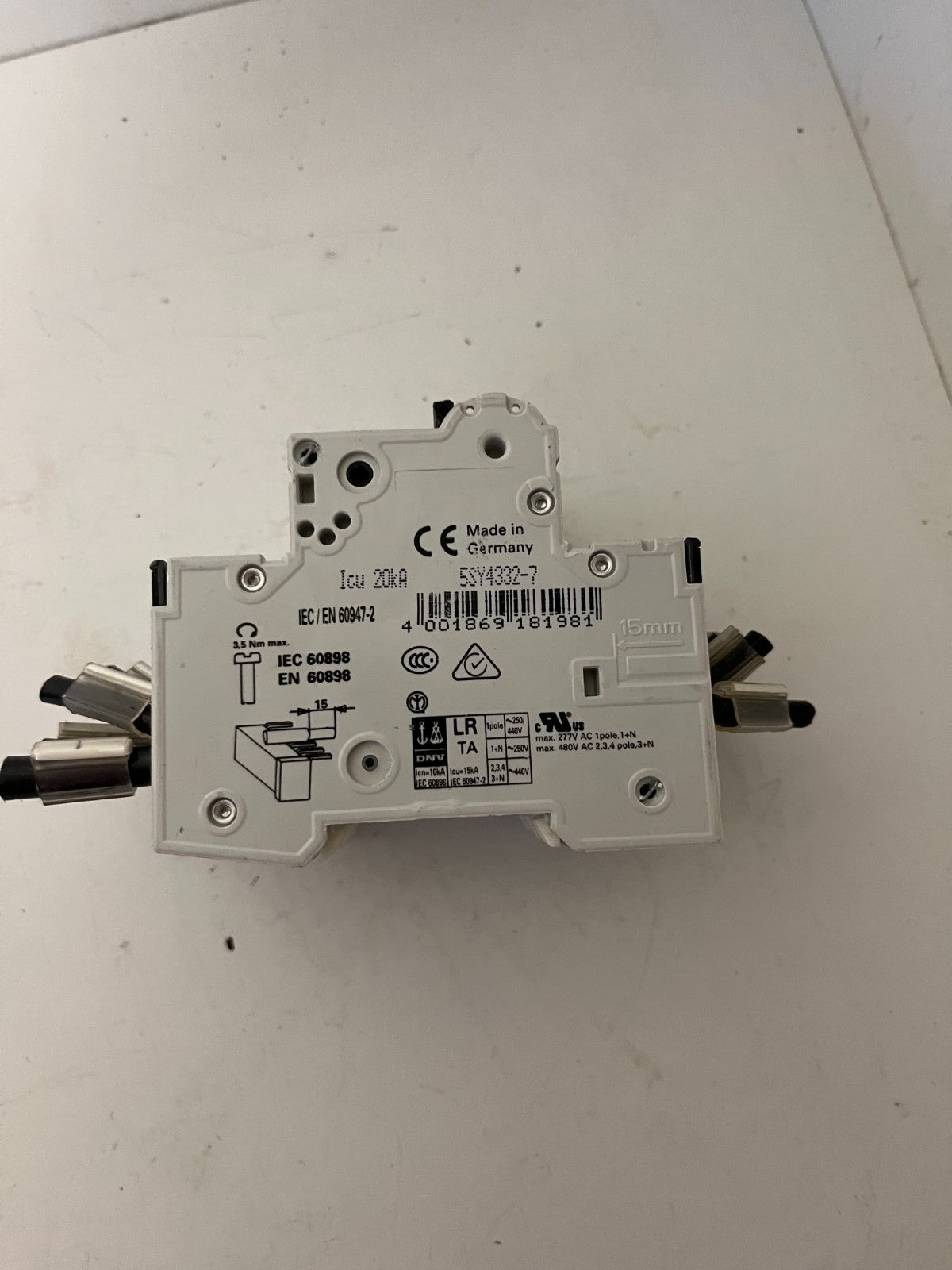 Siemens 5SY43 C32 3-Pole MCB 32A 400V w/ 5ST3010 Aux Switch Used Spare Unit