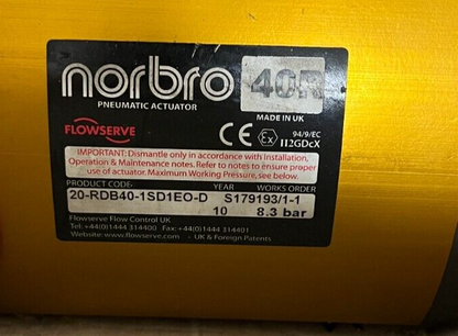 Flowserve Norbro 40R Pneumatic Actuator 20-RDB40-1SD1EO-D - Used, Working