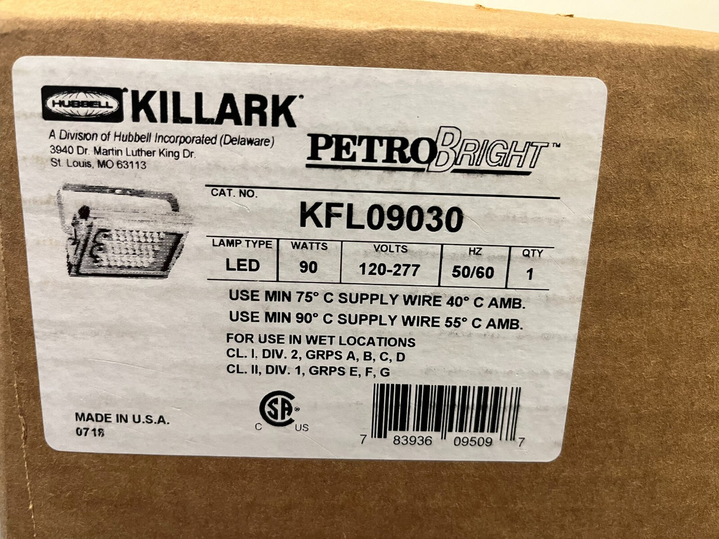 Killark PetroBright KFL09030 90W LED Hazardous Location Floodlight, 120-277V