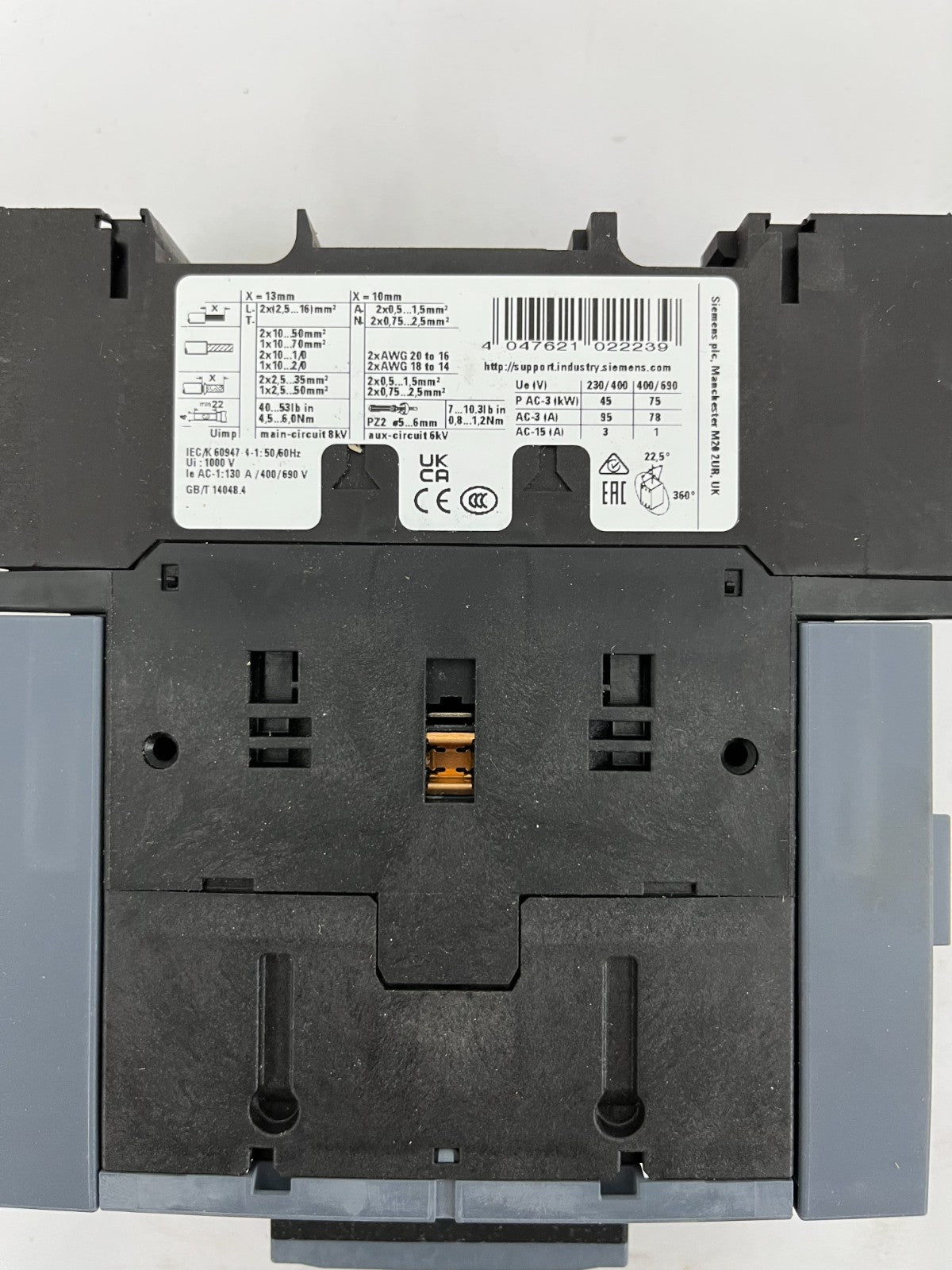 Siemens 3RT2046-1AP00 SIRIUS Power Contactor 3-Pole 95A 45kW 230V AC New in Box