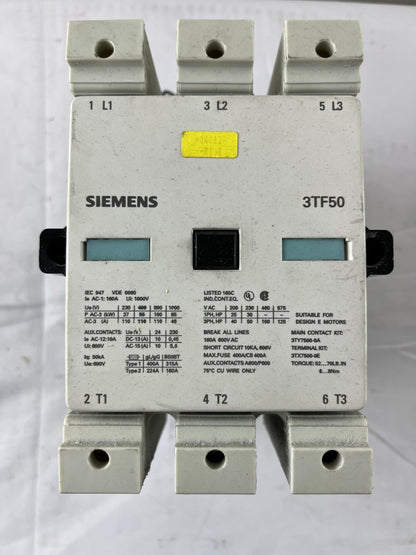 Siemens 3TF50 World Series Power Contactor 3-Pole 110A 600V With Coil Used
