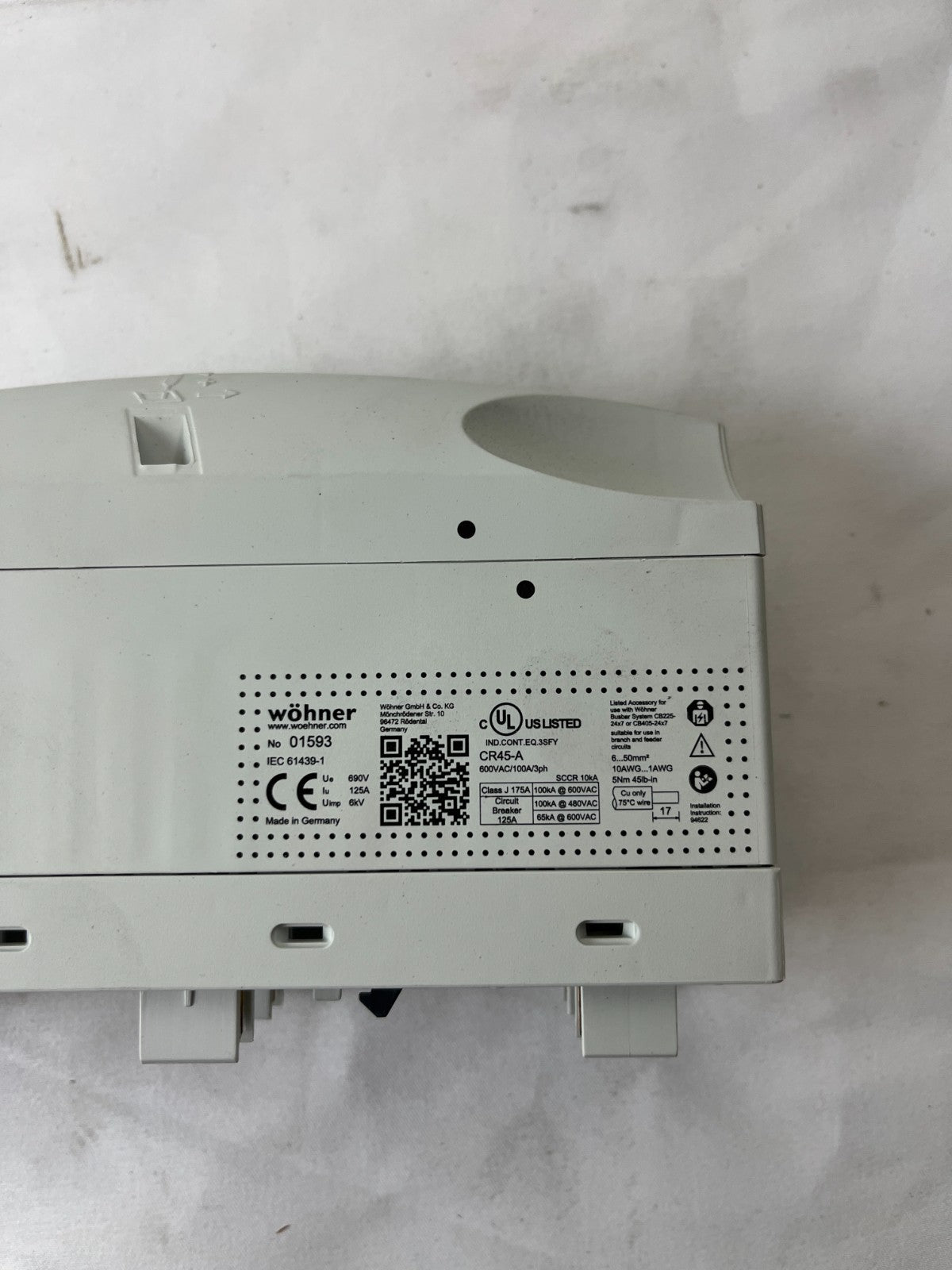 Wöhner CR45-A 125A Busbar Adapter IEC 61439-1 690V Industrial Power Module Used