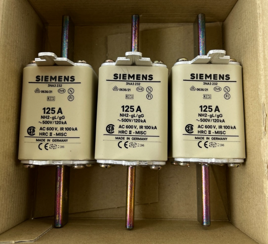 Siemens 3NA3 232 NH2 125A 500V gG LV HRC Fuse Links Box of 3 New Spare Part