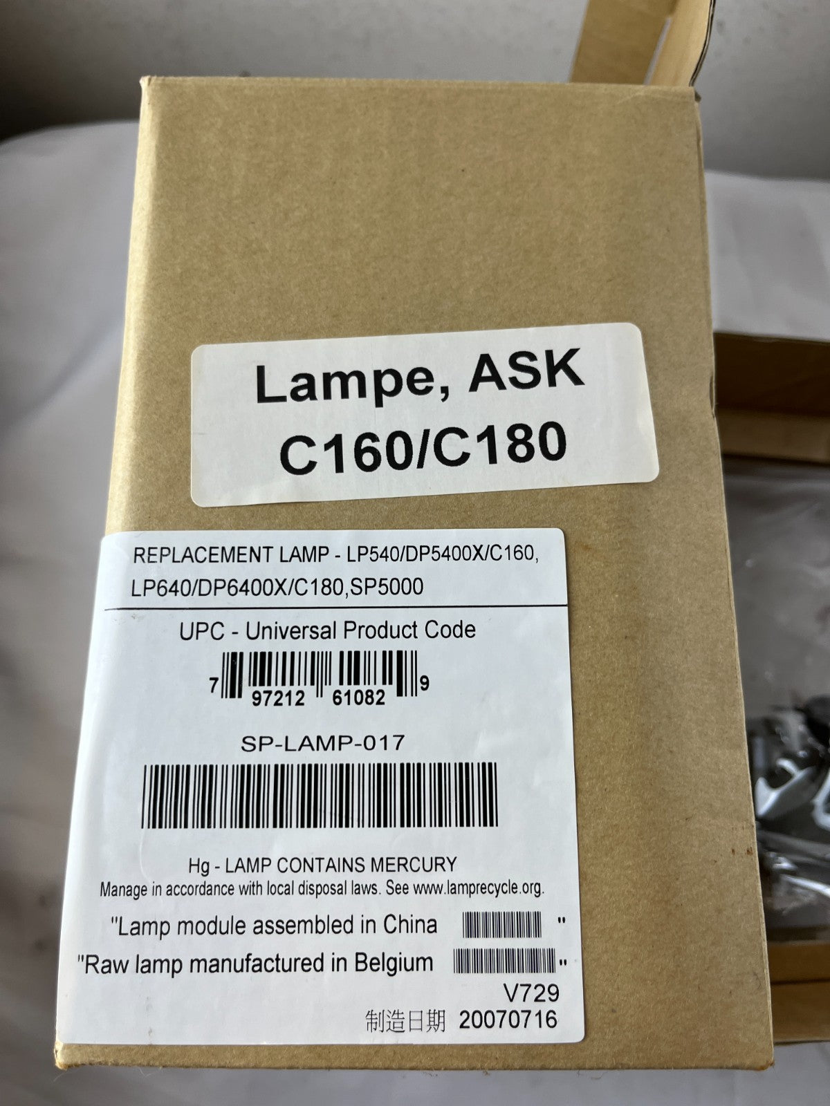 ASK SP-LAMP-017 Replacement Projector Lamp Module C160 C180 SP5000 Used