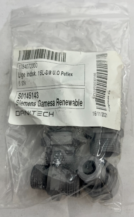 6x Peflex Fittings 15L-3/8 U.O Siemens Gamesa Renewable OEM New Bag Wind Turbine