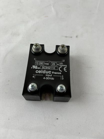 Celduc SC942110 Solid State Relay 25A 12–280VAC 4–30VDC Control Panel Mount