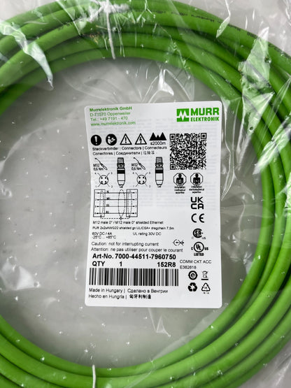 Murr 7000-44511-7960750 M12 Ethernet Cable 7.5m Shielded Dragchain UL CSA NEW