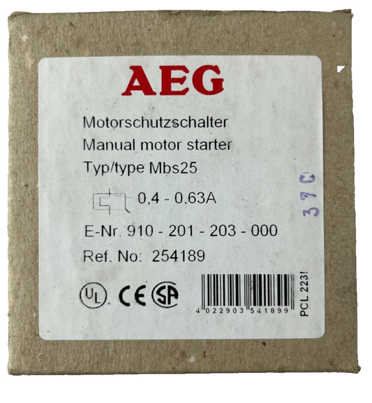AEG Mbs25 Manual Motor Starter 0.4–0.63A 3‑Pole Motor Protection Switch New