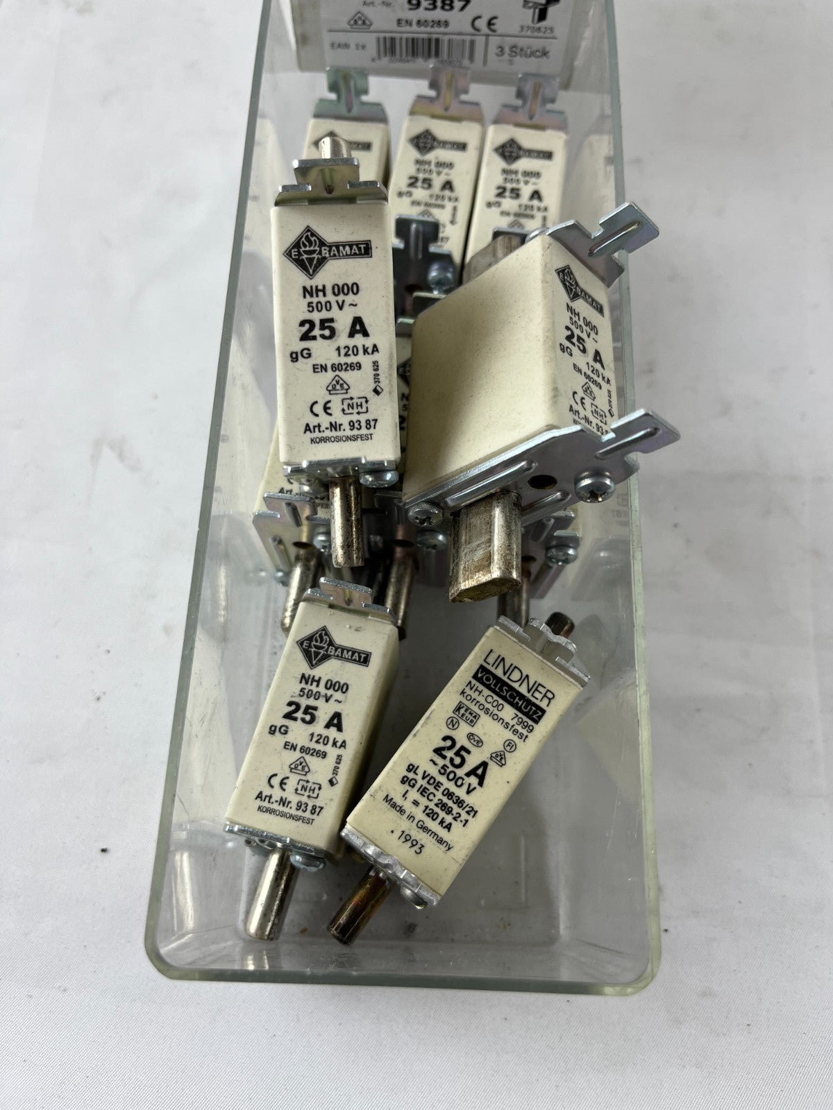 Lot 13x NH000 25A 500V gG Fuse Links Bals E‑BAMAT 9387 + Lindner Corrosion