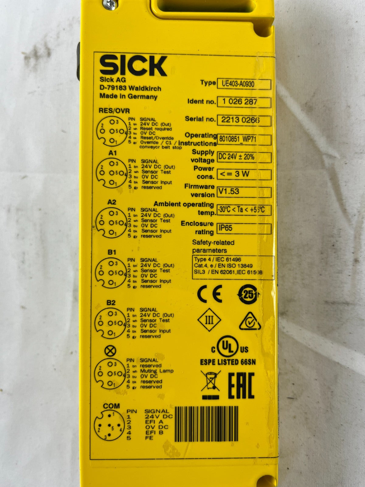 SICK UE403-A0930 Muting Safety Module Controller Type 4 SIL3 IP65 Germany NEW