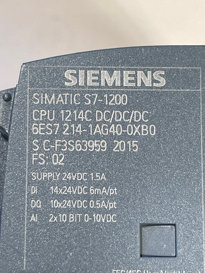 Siemens SIMATIC S7-1200 CPU 1214C 6ES7214-1AG40-0XB0 DC/DC/DC PLC Used Working
