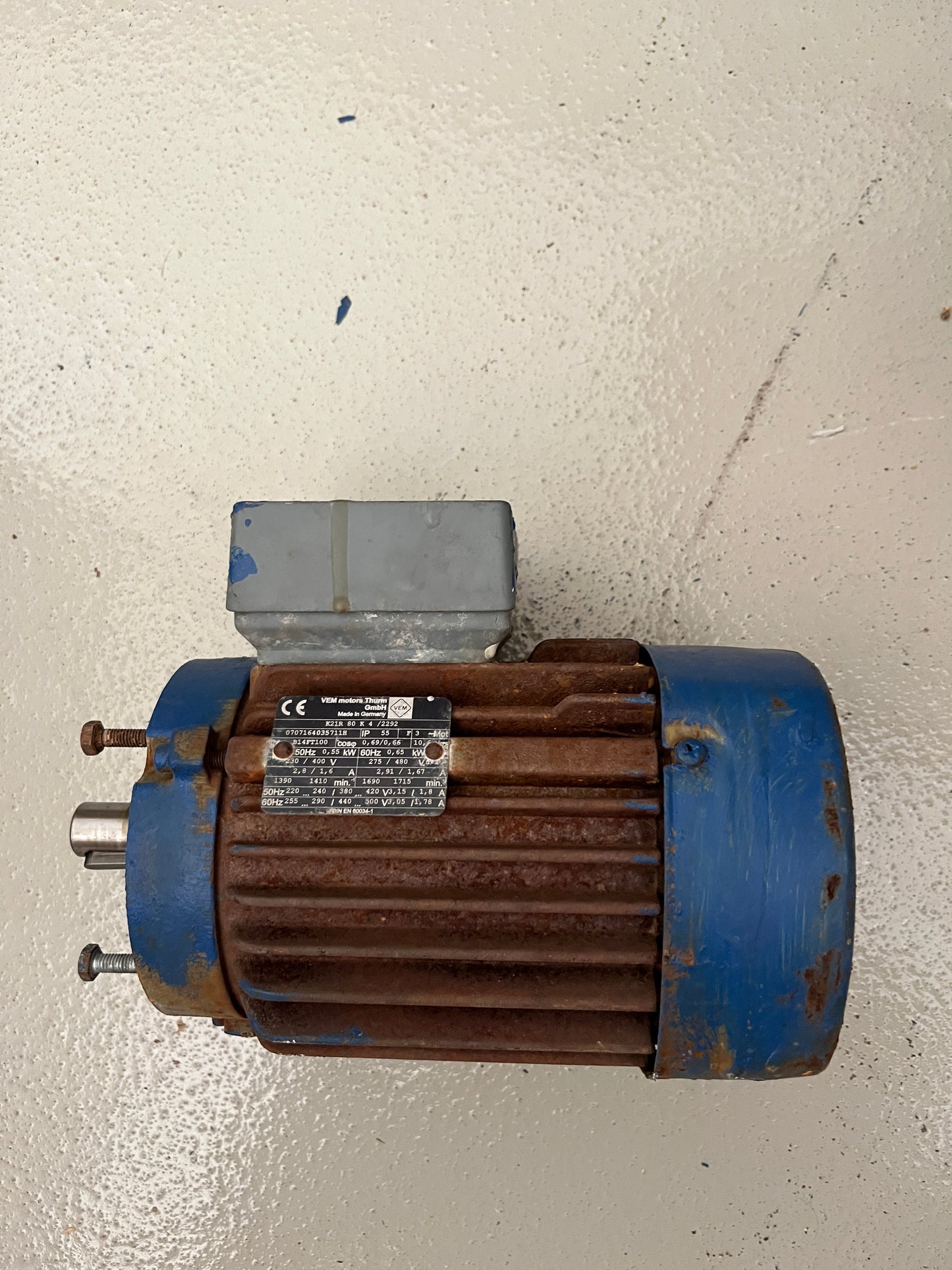 VEM K21R 80 K 4 0.55kW 3-Phase Electric Motor 230/400V Used Working