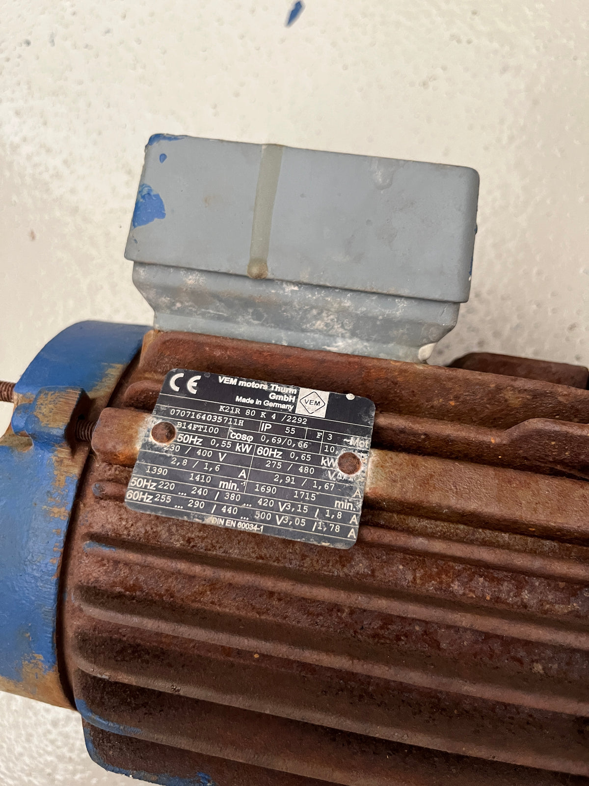 VEM K21R 80 K 4 0.55kW 3-Phase Electric Motor 230/400V Used Working