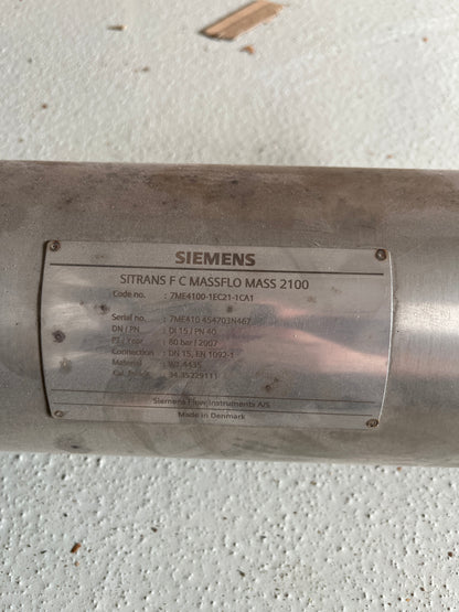 Siemens SITRANS F C MASSFLO MASS 2100 7ME4100-1EC21-1CA1 DN15 Coriolis Flowmeter Used