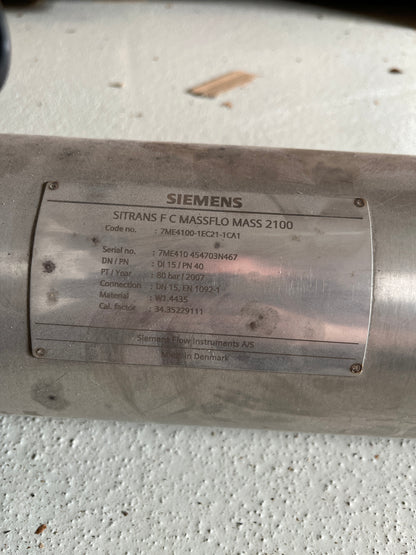 Siemens SITRANS F C MASSFLO MASS 2100 7ME4100-1EC21-1CA1 DN15 Coriolis Flowmeter Used