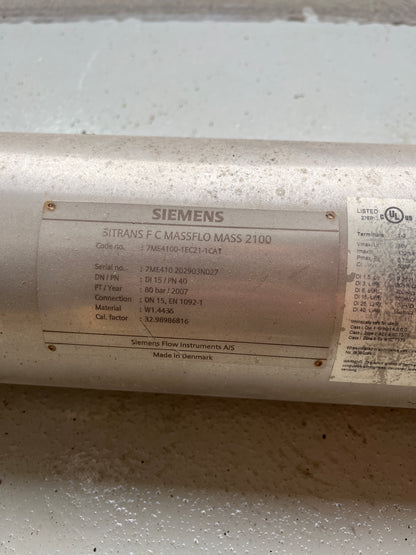 Siemens SITRANS F C MASSFLO MASS 2100 7ME4100-1EC21-1CA1 DN15 PN40 Flowmeter Used