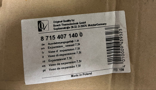 Bosch Junkers 87154071400 Expansion Vessel 7.5L Gas Boiler Heating – New