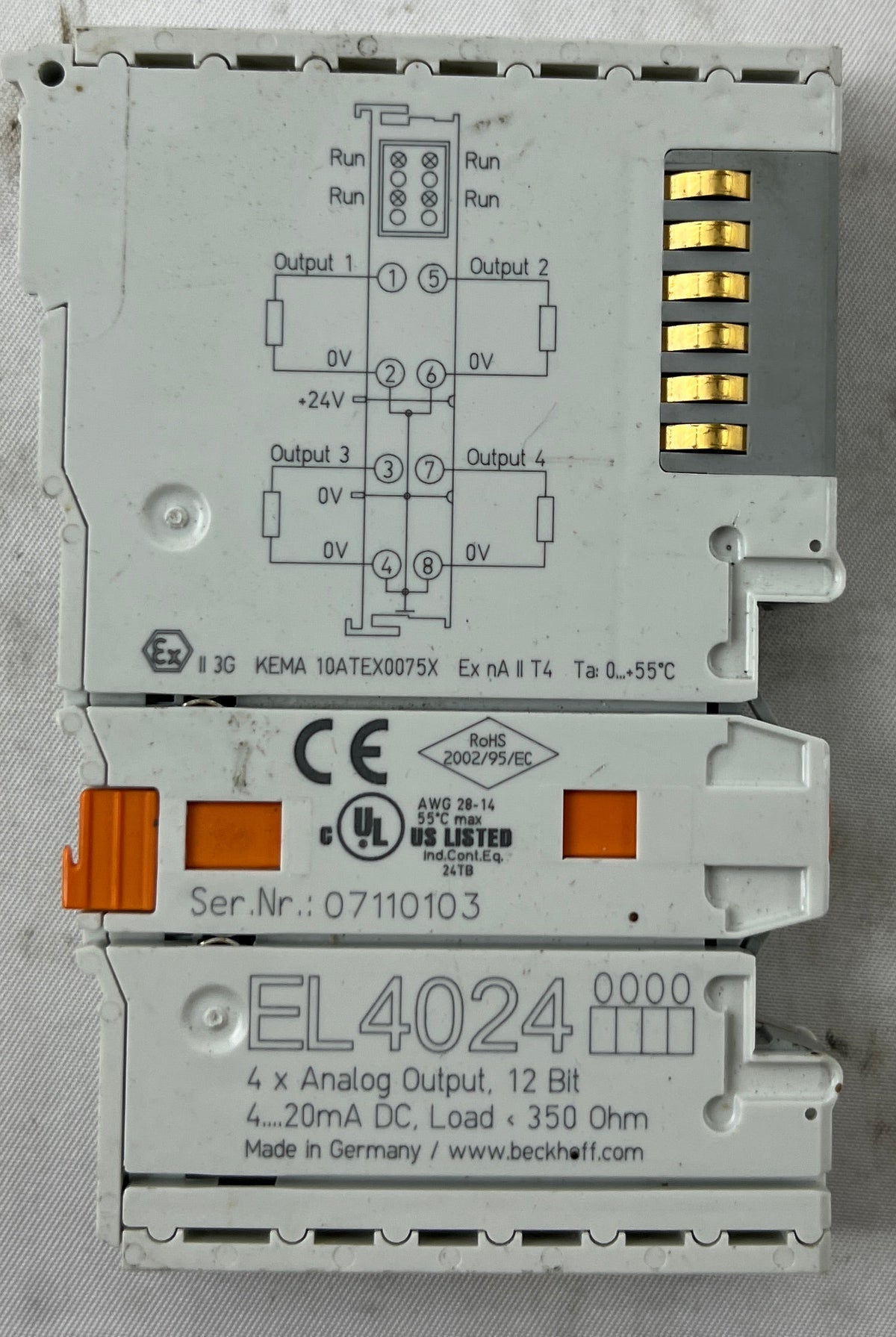 Beckhoff EL4024 Analog Output Terminal 4–20 mA, 4-Channel